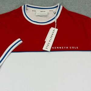 Kenneth Cole Mens Colorblock Short Sleeve T-Shirt Medium M Red White Blue NWT